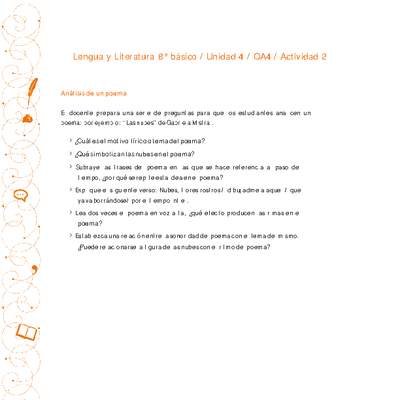 Lengua y Literatura 8° básico-Unidad 4-OA4-Actividad 2 Lengua y Literatura 8° básico-Unidad 4-OA4-Actividad 2