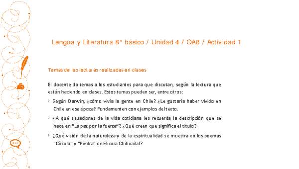 Lengua y Literatura 8° básico-Unidad 4-OA8-Actividad 1 Lengua y Literatura 8° básico-Unidad 4-OA8-Actividad 1