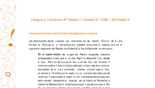Lengua y Literatura 8° básico-Unidad 4-OA8-Actividad 2 Lengua y Literatura 8° básico-Unidad 4-OA8-Actividad 2