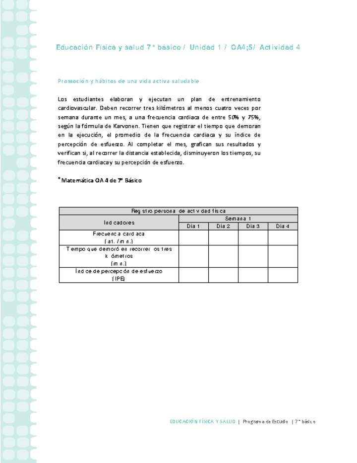 Educación Física 7 básico-Unidad 1-OA4;5-Actividad 4 Educación Física 7 básico-Unidad 1-OA4;5-Actividad 4