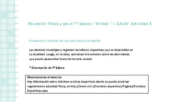 Educación Física 7 básico-Unidad 1-OA4;5-Actividad 5 Educación Física 7 básico-Unidad 1-OA4;5-Actividad 5