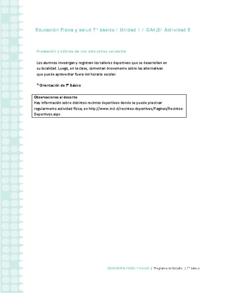 Educación Física 7 básico-Unidad 1-OA4;5-Actividad 5 Educación Física 7 básico-Unidad 1-OA4;5-Actividad 5
