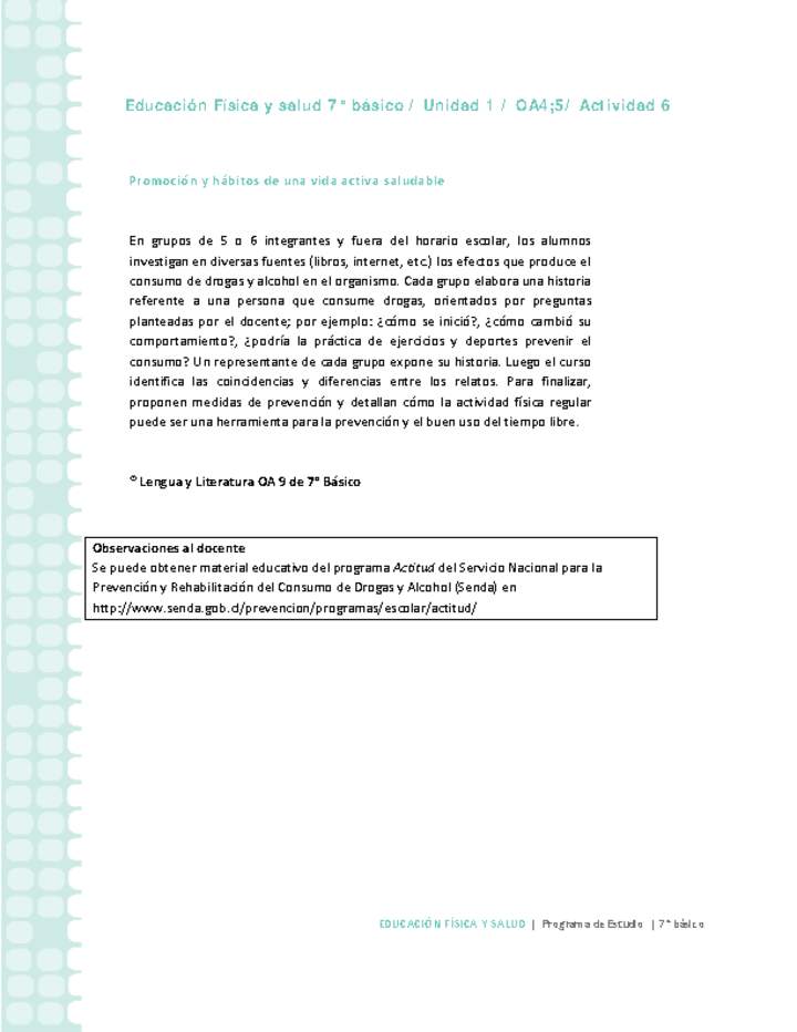 Educación Física 7 básico-Unidad 1-OA4;5-Actividad 6 Educación Física 7 básico-Unidad 1-OA4;5-Actividad 6