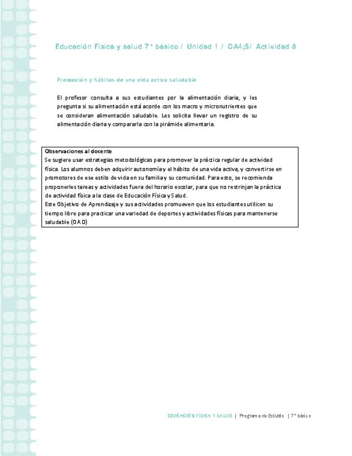 Educación Física 7 básico-Unidad 1-OA4;5-Actividad 8 Educación Física 7 básico-Unidad 1-OA4;5-Actividad 8