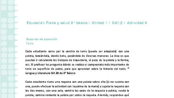 Educación Física 8 básico-Unidad 1-OA1;2-Actividad 6 Educación Física 8 básico-Unidad 1-OA1;2-Actividad 6