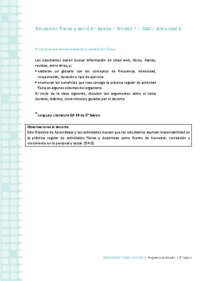 Educación Física 8 básico-Unidad 1-OA3-Actividad 6 Educación Física 8 básico-Unidad 1-OA3-Actividad 6
