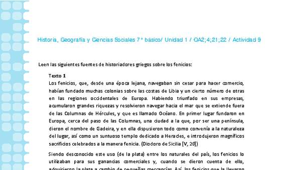 Historia 7° básico-Unidad 1-OA2;4;21;22-Actividad 9 Historia 7° básico-Unidad 1-OA2;4;21;22-Actividad 9