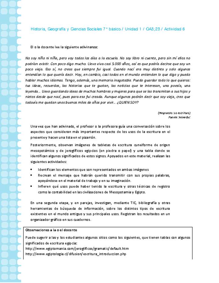 Historia 7° básico-Unidad 1-OA3;23-Actividad 6 Historia 7° básico-Unidad 1-OA3;23-Actividad 6