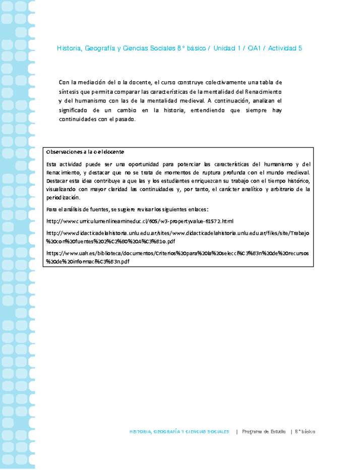 Historia 8° básico-Unidad 1-OA1-Actividad 5 Historia 8° básico-Unidad 1-OA1-Actividad 5