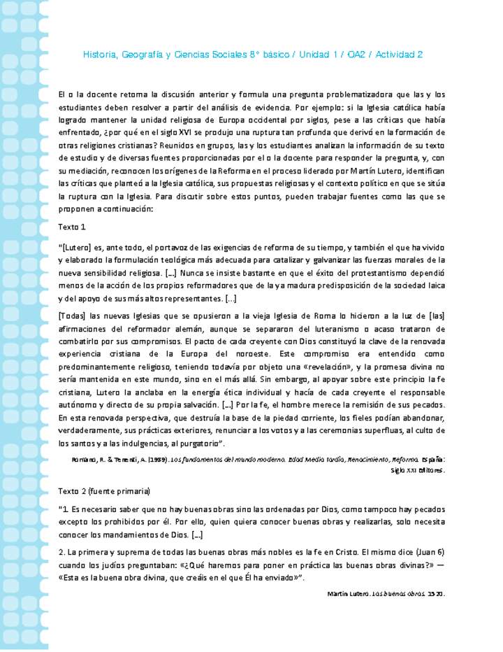 Historia 8° básico-Unidad 1-OA2-Actividad 2 Historia 8° básico-Unidad 1-OA2-Actividad 2