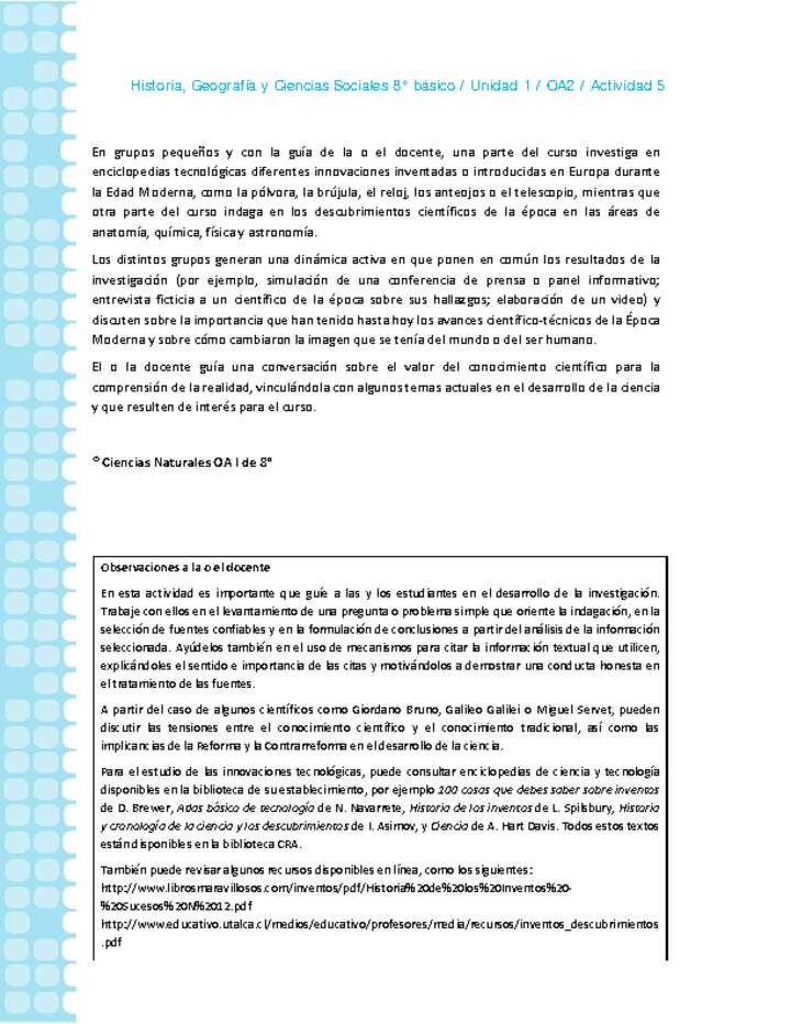 Historia 8° básico-Unidad 1-OA2-Actividad 5 Historia 8° básico-Unidad 1-OA2-Actividad 5