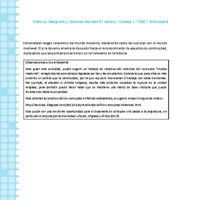 Historia 8° básico-Unidad 1-OA2-Actividad 6 Historia 8° básico-Unidad 1-OA2-Actividad 6