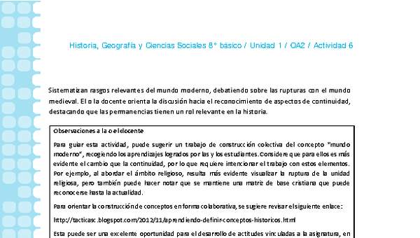 Historia 8° básico-Unidad 1-OA2-Actividad 6 Historia 8° básico-Unidad 1-OA2-Actividad 6