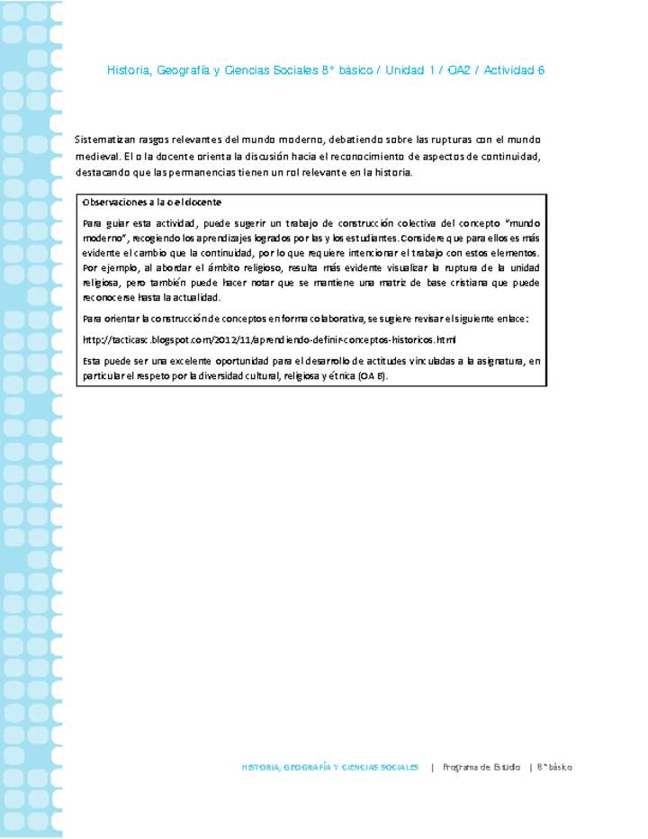 Historia 8° básico-Unidad 1-OA2-Actividad 6 Historia 8° básico-Unidad 1-OA2-Actividad 6