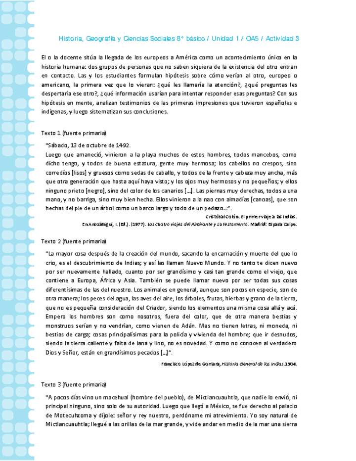 Historia 8° básico-Unidad 1-OA5-Actividad 3 Historia 8° básico-Unidad 1-OA5-Actividad 3