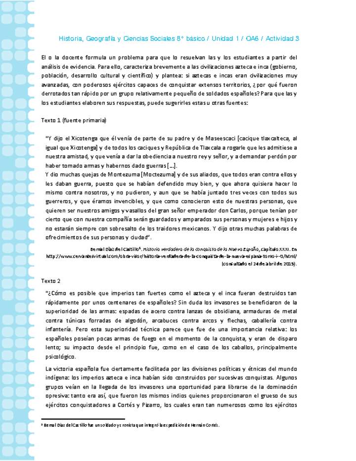 Historia 8° básico-Unidad 1-OA6-Actividad 3 Historia 8° básico-Unidad 1-OA6-Actividad 3