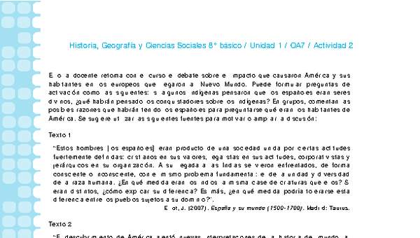 Historia 8° básico-Unidad 1-OA7-Actividad 2 Historia 8° básico-Unidad 1-OA7-Actividad 2