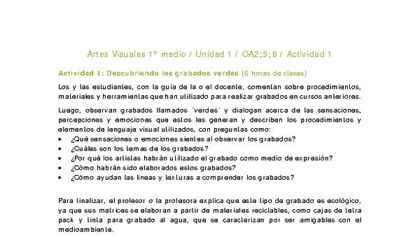 Artes Visuales 1 medio-Unidad 1-OA2;5;6-Actividad 1 Artes Visuales 1 medio-Unidad 1-OA2;5;6-Actividad 1