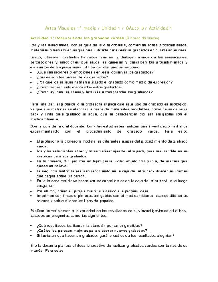 Artes Visuales 1 medio-Unidad 1-OA2;5;6-Actividad 1 Artes Visuales 1 medio-Unidad 1-OA2;5;6-Actividad 1
