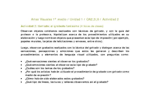 Artes Visuales 1 medio-Unidad 1-OA2;5;6-Actividad 2 Artes Visuales 1 medio-Unidad 1-OA2;5;6-Actividad 2