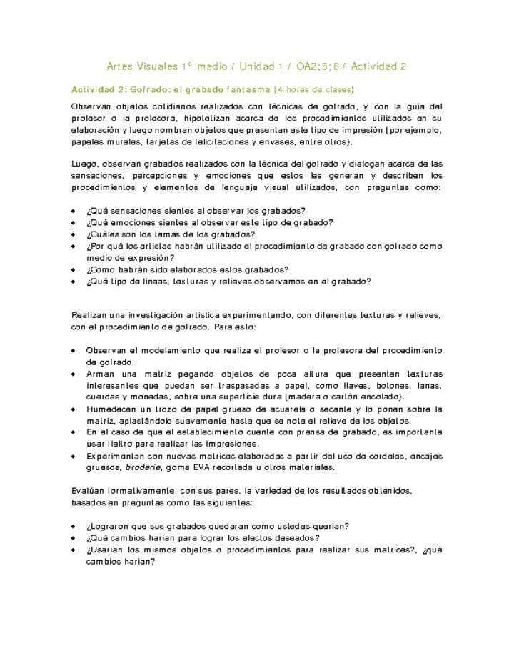 Artes Visuales 1 medio-Unidad 1-OA2;5;6-Actividad 2 Artes Visuales 1 medio-Unidad 1-OA2;5;6-Actividad 2