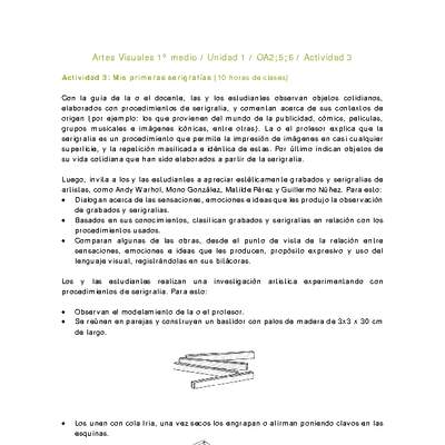 Artes Visuales 1 medio-Unidad 1-OA2;5;6-Actividad 3 Artes Visuales 1 medio-Unidad 1-OA2;5;6-Actividad 3