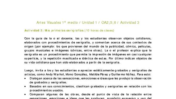 Artes Visuales 1 medio-Unidad 1-OA2;5;6-Actividad 3 Artes Visuales 1 medio-Unidad 1-OA2;5;6-Actividad 3