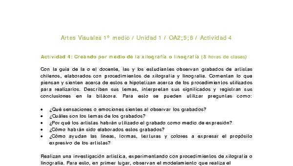 Artes Visuales 1 medio-Unidad 1-OA2;5;6-Actividad 4 Artes Visuales 1 medio-Unidad 1-OA2;5;6-Actividad 4