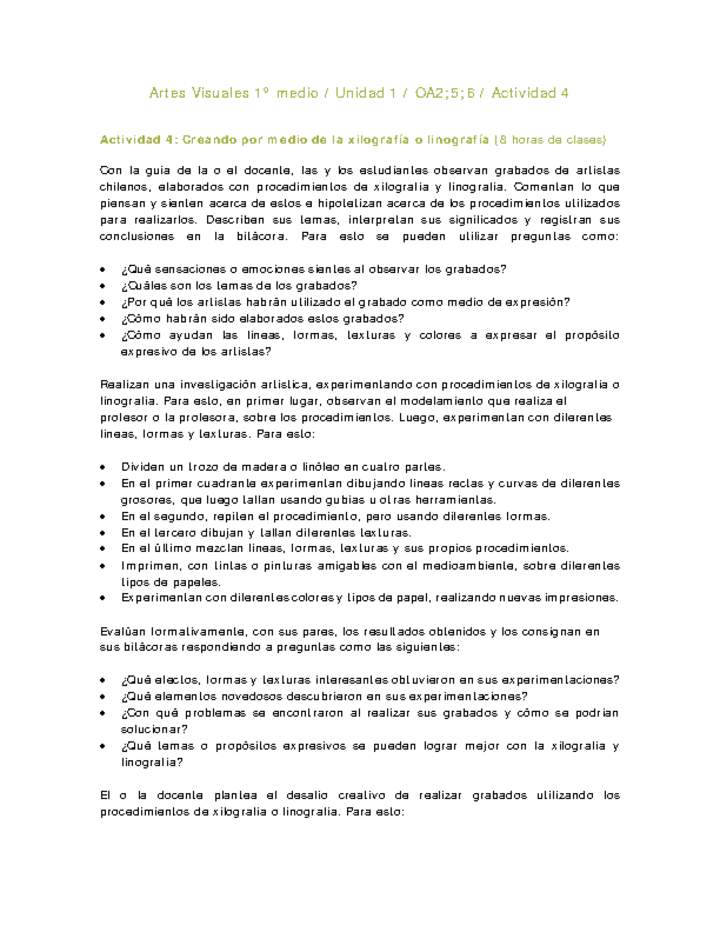 Artes Visuales 1 medio-Unidad 1-OA2;5;6-Actividad 4 Artes Visuales 1 medio-Unidad 1-OA2;5;6-Actividad 4