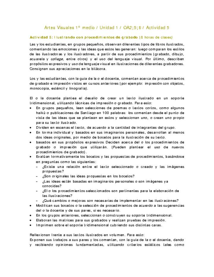 Artes Visuales 1 medio-Unidad 1-OA2;5;6-Actividad 5 Artes Visuales 1 medio-Unidad 1-OA2;5;6-Actividad 5