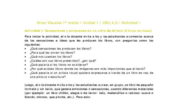 Artes Visuales 1 medio-Unidad 1-OA3;4;6-Actividad 1 Artes Visuales 1 medio-Unidad 1-OA3;4;6-Actividad 1
