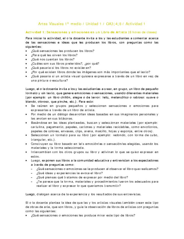 Artes Visuales 1 medio-Unidad 1-OA3;4;6-Actividad 1 Artes Visuales 1 medio-Unidad 1-OA3;4;6-Actividad 1
