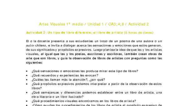 Artes Visuales 1 medio-Unidad 1-OA3;4;6-Actividad 2 Artes Visuales 1 medio-Unidad 1-OA3;4;6-Actividad 2