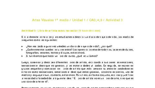 Artes Visuales 1 medio-Unidad 1-OA3;4;6-Actividad 3 Artes Visuales 1 medio-Unidad 1-OA3;4;6-Actividad 3