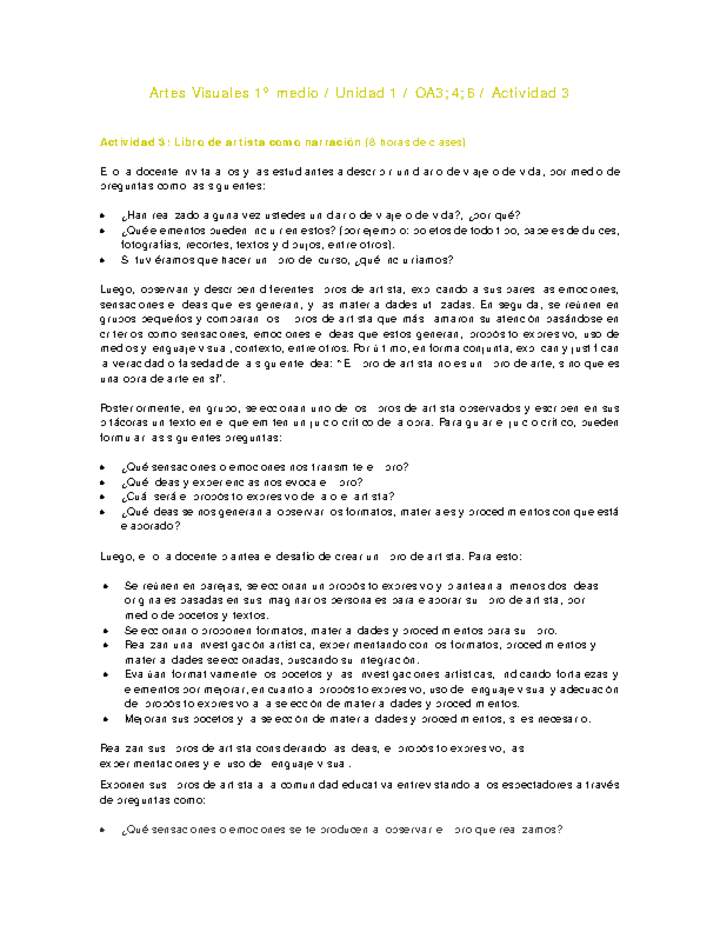 Artes Visuales 1 medio-Unidad 1-OA3;4;6-Actividad 3 Artes Visuales 1 medio-Unidad 1-OA3;4;6-Actividad 3