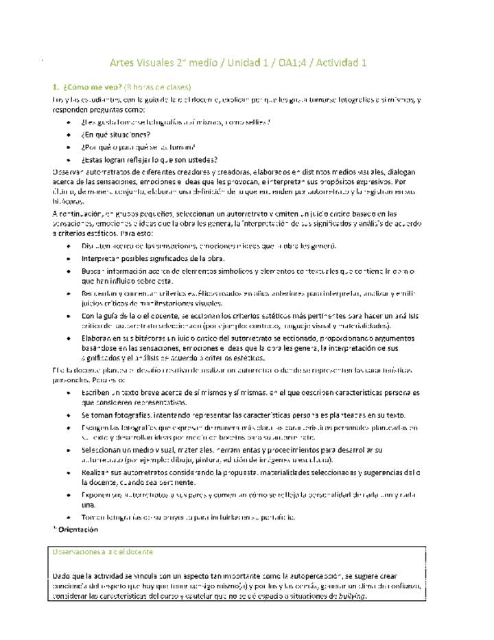 Artes Visuales 2 medio-Unidad 1-OA1;4-Actividad 1 Artes Visuales 2 medio-Unidad 1-OA1;4-Actividad 1