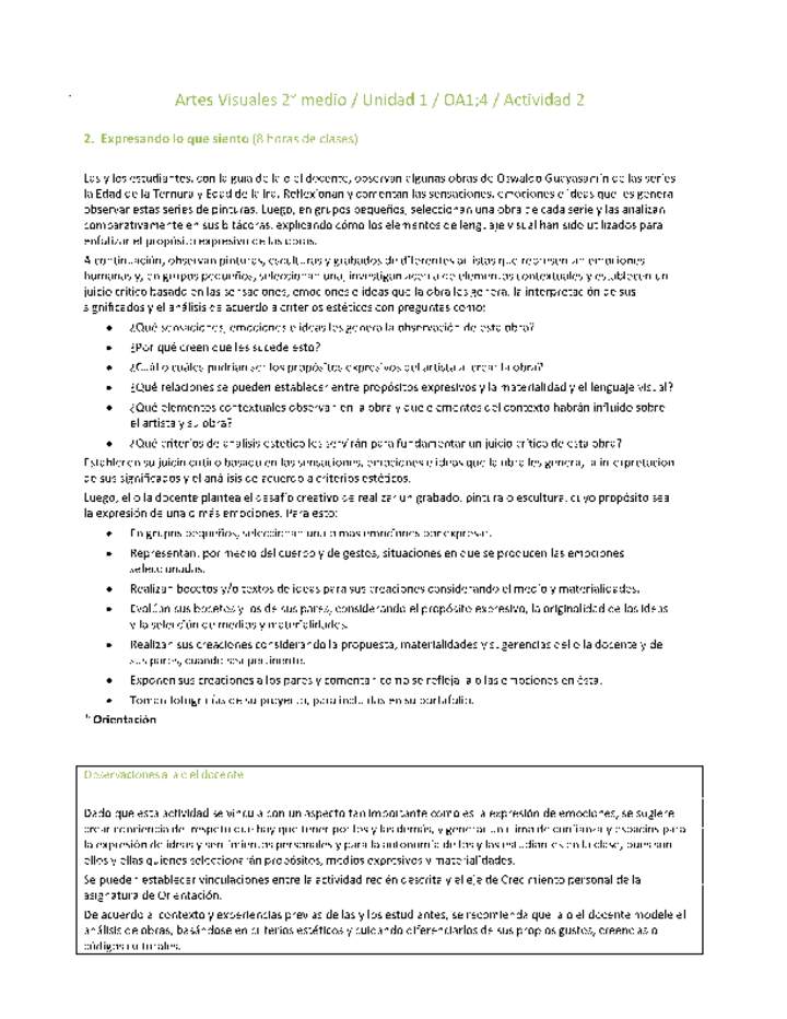 Artes Visuales 2 medio-Unidad 1-OA1;4-Actividad 2 Artes Visuales 2 medio-Unidad 1-OA1;4-Actividad 2