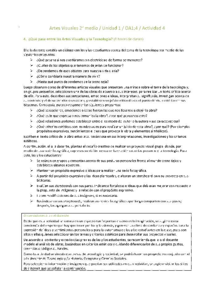 Artes Visuales 2 medio-Unidad 1-OA1;4-Actividad 4 Artes Visuales 2 medio-Unidad 1-OA1;4-Actividad 4