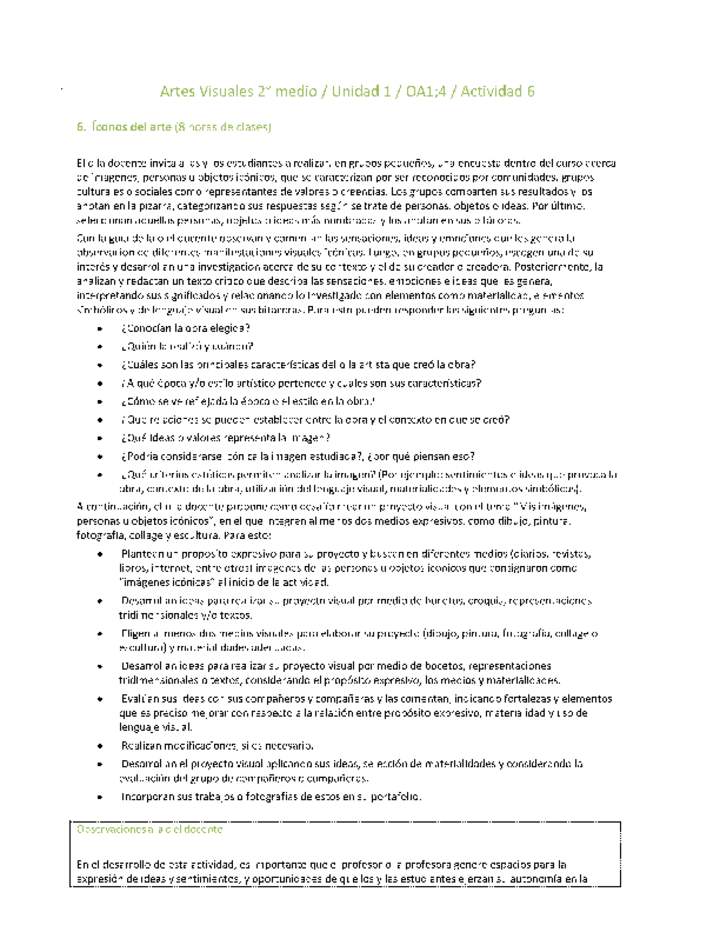 Artes Visuales 2 medio-Unidad 1-OA1;4-Actividad 6 Artes Visuales 2 medio-Unidad 1-OA1;4-Actividad 6