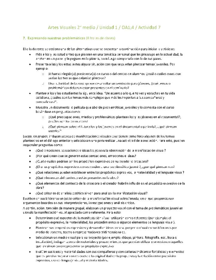 Artes Visuales 2 medio-Unidad 1-OA1;4-Actividad 7 Artes Visuales 2 medio-Unidad 1-OA1;4-Actividad 7