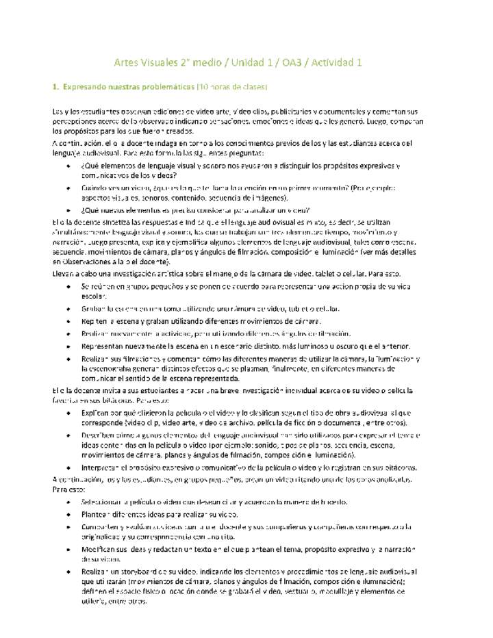 Artes Visuales 2 medio-Unidad 1-OA3-Actividad 1 Artes Visuales 2 medio-Unidad 1-OA3-Actividad 1