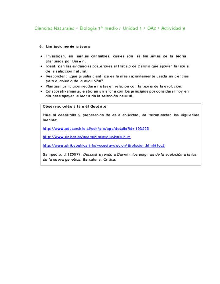 Ciencias Naturales 1 medio-Unidad 1-OA2-Actividad 9 Ciencias Naturales 1 medio-Unidad 1-OA2-Actividad 9