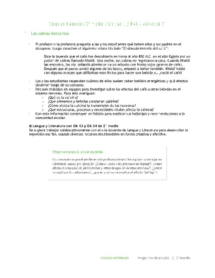 Ciencias Naturales 2 medio-Unidad 1-OA1-Actividad 7 Ciencias Naturales 2 medio-Unidad 1-OA1-Actividad 7