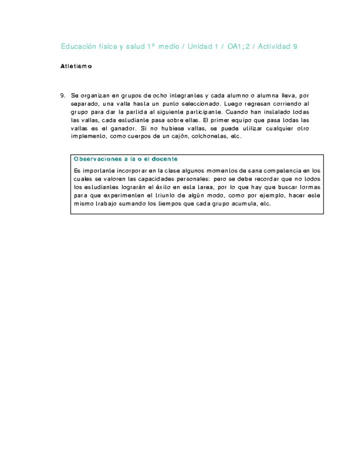 Educación Física 1 medio-Unidad 1-OA1;2-Actividad 9 Educación Física 1 medio-Unidad 1-OA1;2-Actividad 9