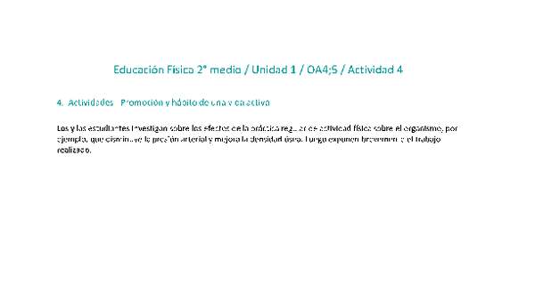 Educación Física 2 medio-Unidad 1-OA4;5-Actividad 4 Educación Física 2 medio-Unidad 1-OA4;5-Actividad 4