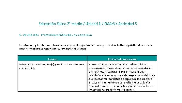Educación Física 2 medio-Unidad 1-OA4;5-Actividad 5 Educación Física 2 medio-Unidad 1-OA4;5-Actividad 5