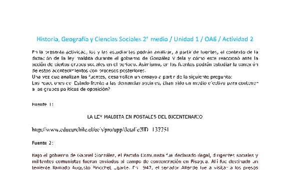 Historia 2 medio-Unidad 1-OA6-Actividad 2 Historia 2 medio-Unidad 1-OA6-Actividad 2