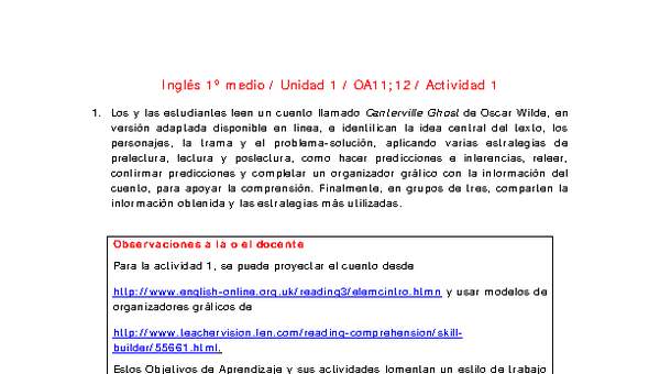 Inglés 1 medio-Unidad 1-OA11;12-Actividad 1 Inglés 1 medio-Unidad 1-OA11;12-Actividad 1