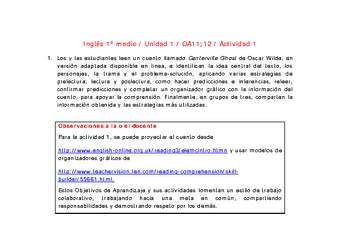 Inglés 1 medio-Unidad 1-OA11;12-Actividad 1 Inglés 1 medio-Unidad 1-OA11;12-Actividad 1