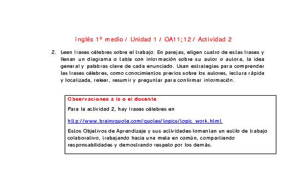 Inglés 1 medio-Unidad 1-OA11;12-Actividad 2 Inglés 1 medio-Unidad 1-OA11;12-Actividad 2